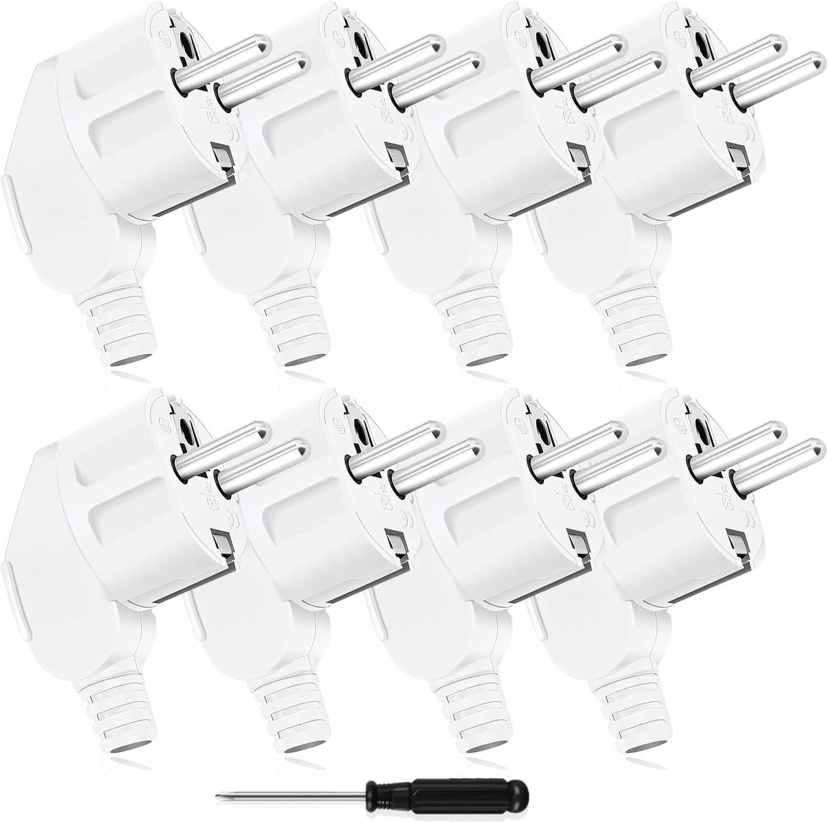 SnelShoppen - Schuko Stekker 8 Stuks Aardstekker Waterdicht 250V/16A Met Schroevendraaier Voor Huishoudelijke Apparaten, Verlichting, Kleine Apparaten