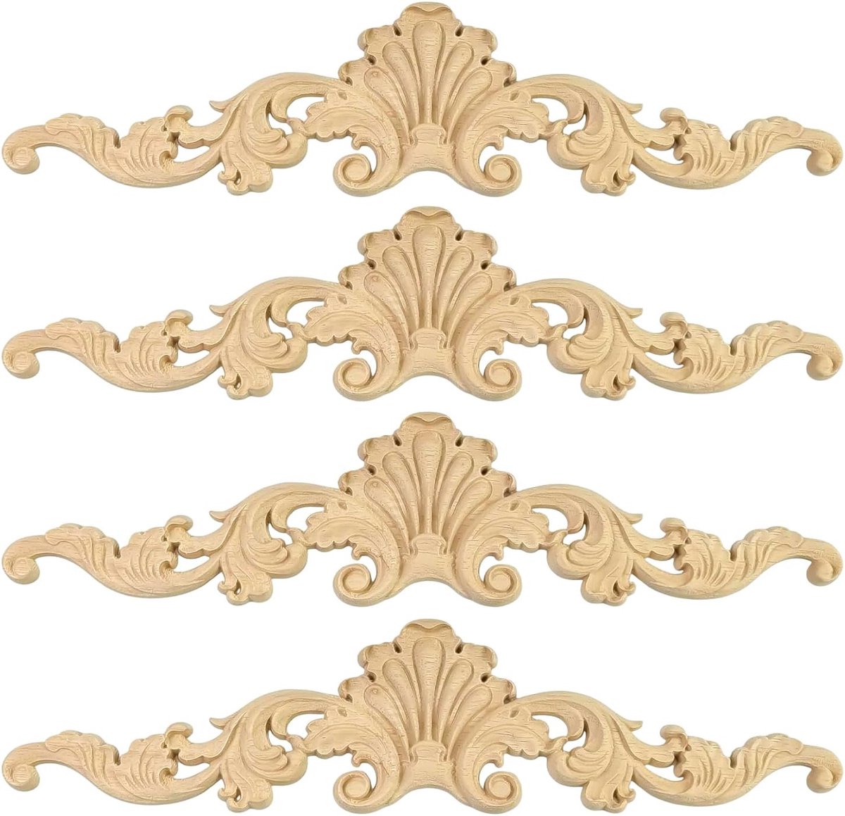 SnelShoppen - 4 Stuks Decoratieve Houten Moulding, Gegraveerde Wandsculptuur, Decoratief Object, Meubelornamenten, Vintage Stijl, Rubberhout