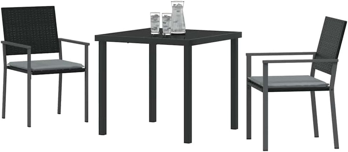 Tuinset met Kussens - Diner Set Buiten - Buiten Eten - UV-bestendig Poly Rattan - 200 x 80 cm - Zwart