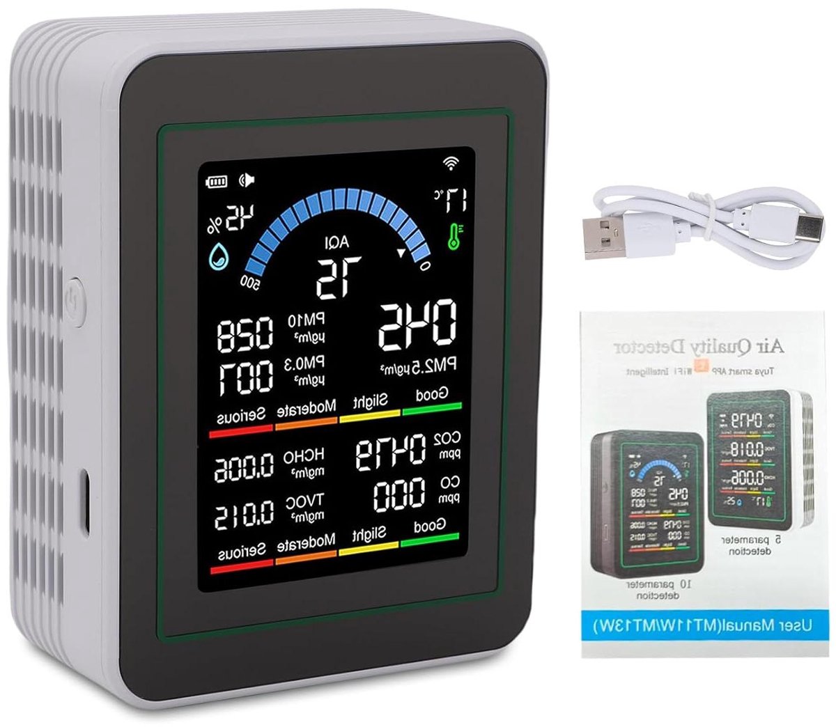Luchtkwaliteit Meter - CO2 Detector - Gezond Binnenklimaat - Meerdere Gassen Detectie - 9x7x3.5cm - Wit