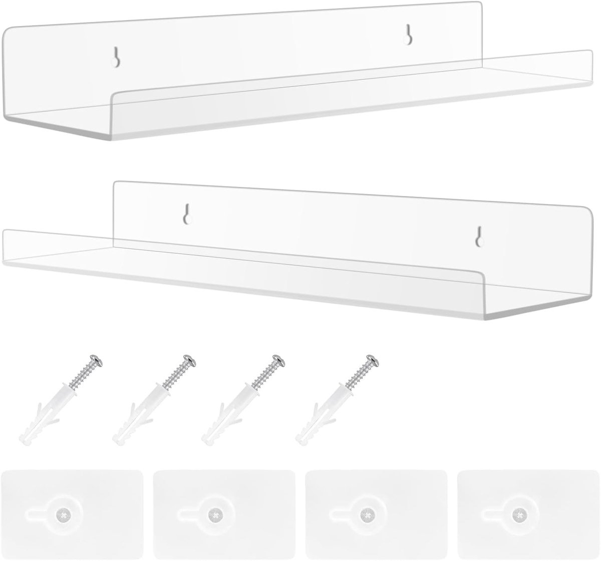 Set van 2 Wandplanken zonder Boren - Acryl Drijvende Planken voor Badkamer, Woonkamer en Slaapkamer, Ideaal als Kruidrek, Boekenplank of Fotolijsthouder