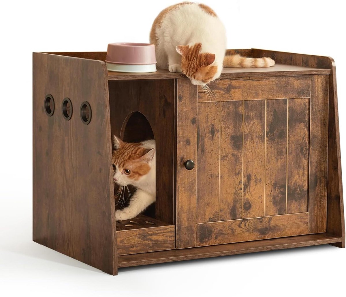 Kattenbak Behuizing - Poes Meubel - Privacy Verbergen - Met Strooiselplank - 76.5 x 55 cm - Rustiek Bruin