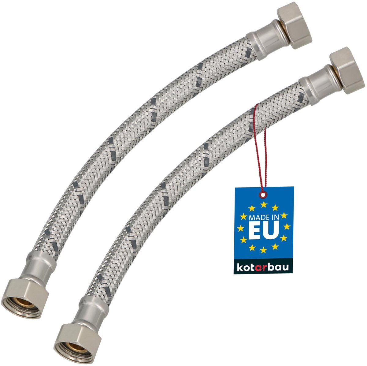 KOTARBAU® 2 Stuks - Flexibele Aansluitslang 3/8" x 3/8" - Flexibele Kraanslang 20 cm - Sanitaire Aansluitslang - Flexibele Verbindingsslang - Aansluitslang Armatuur - met Roestvrijstalen Vlechtwerk