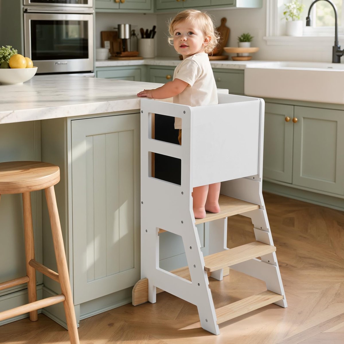 SnelShoppen - Leertoren voor Kinderen, Montessori Leertoren met Magnetisch Whiteboard en Afneembaar Krijtbord, In Hoogte Verstelbaar, Kantelbestendig