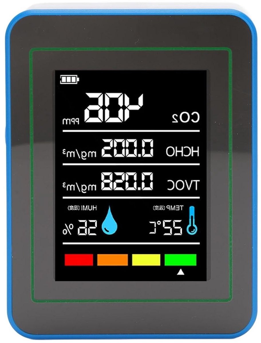 Luchtkwaliteitsdetector - Luchtmeter CO2 TVOC - Binnenlucht Meten - 5 in 1 Detectie - 15 x 11 x 9 cm