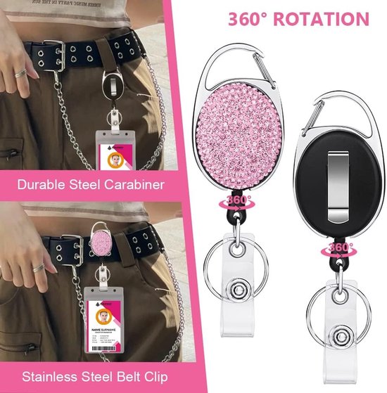 ID Badge Houder Set met 3 ID Kaart Houder en Lanyard, Retractable Badge Reel voor Kantoor, Onderwijs en Medisch Gebruik (Zwart, Wit, Roze) — afbeelding 4
