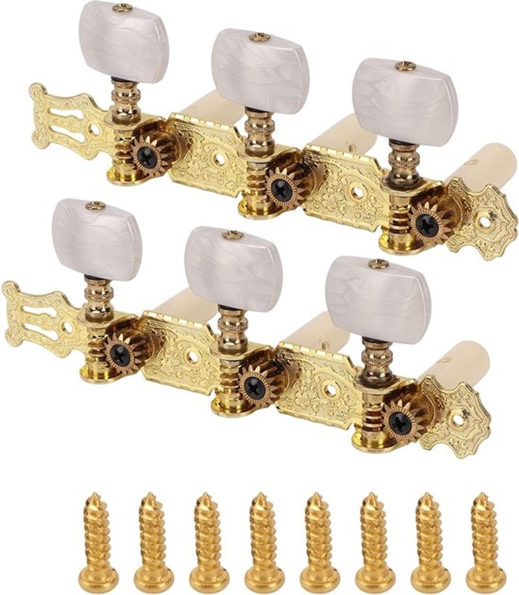 Set van 2 Mechanische Stemkoppen voor Klassieke Gitaar met Tuning Sleutels en Witte Knoppen - Perfect voor Muzikanten en Gitaaronderhoud