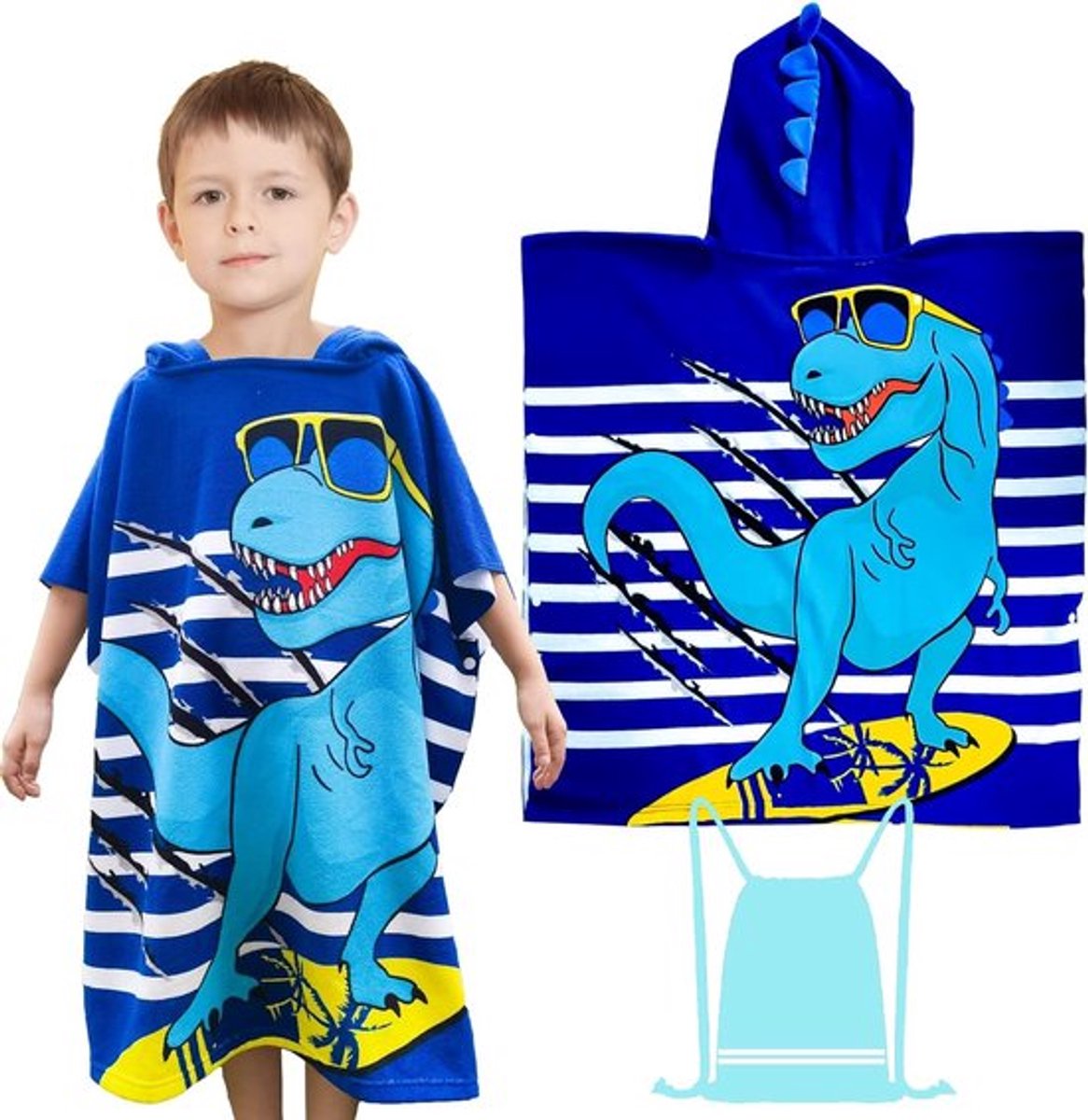 Bad Poncho Handdoek voor Jongens met Kap, Zacht Microfiber, Absorberend en Ideaal voor Zwemmen en Strand, 70x150cm, Geschikt voor Kinderen en Tieners van 6-14 Jaar