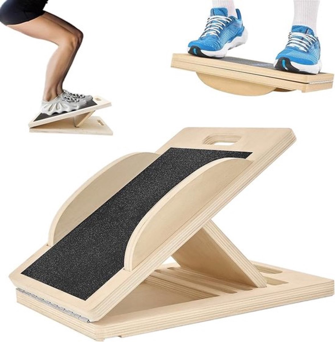 Verstelbare en Draagbare Houten Plank voor Kalf Stretch en Balans, Fysiotherapie Hulpmiddel voor Knieën, Enkels en Voeten