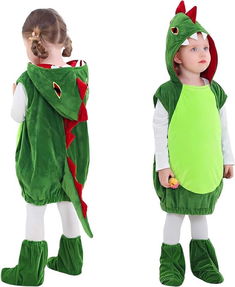 Dinosaurussen Jumpsuit Kostuum met Kap en Overschoenen voor Jongens en Meisjes, Perfect voor Carnaval en Cosplay