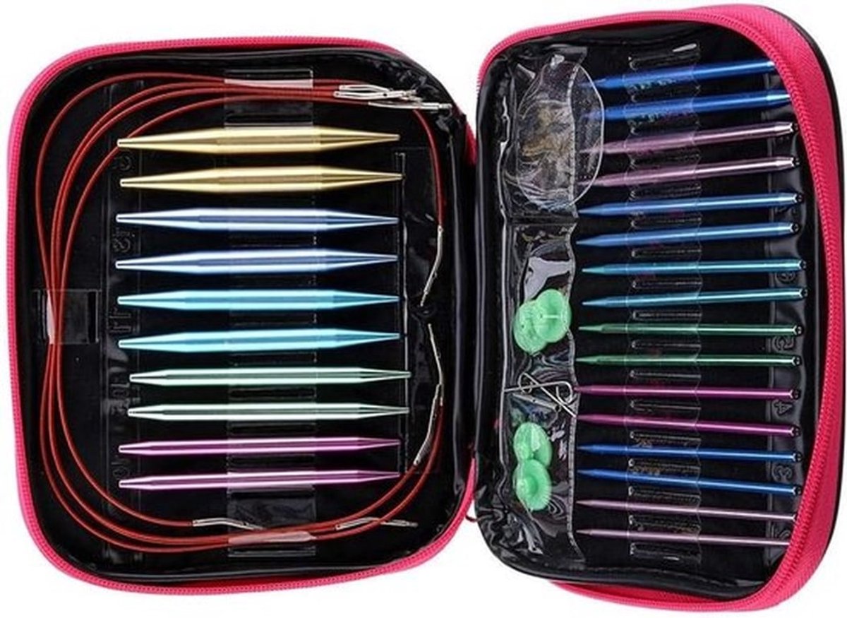Complete set van 13 paren verwisselbare rondbreinaalden 2,75-10 mm met ergonomische handvatten voor comfortabel breien