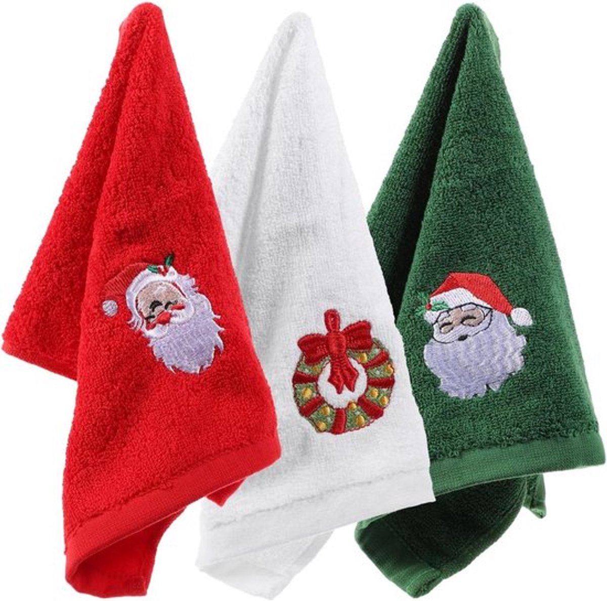 Geborduurde Katoenen Kersthanddoeken, Gezichts- en Badhanddoeken, Set van 3 met Diverse Patronen voor Feestelijke Decoratie en Cadeaus