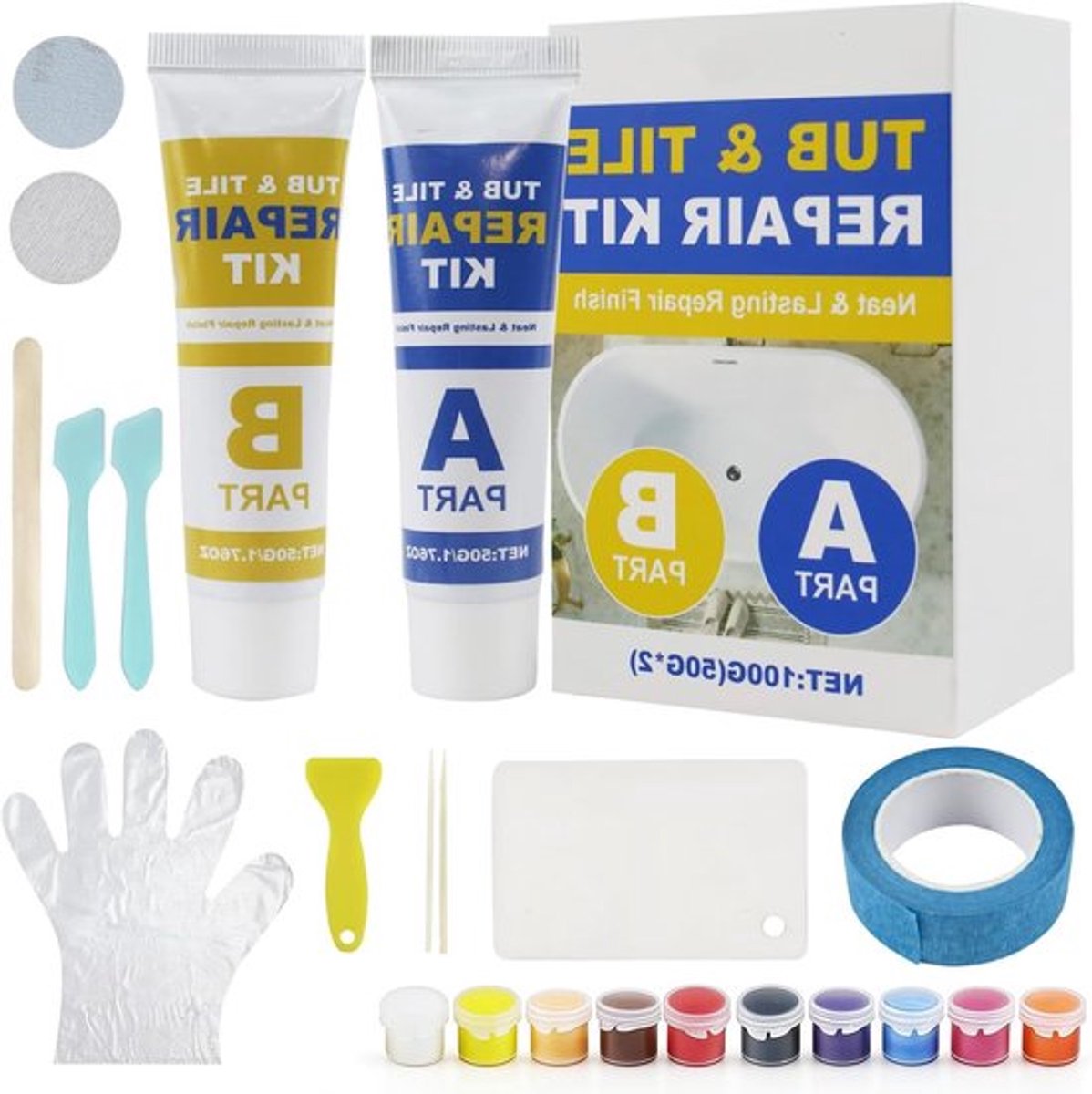 Reparatieset voor Wastafels, Keramisch en Wit, Waterdichte Enamel Reparatie, Voor Tegels en Sanitair, Kleur Aanpasbaar