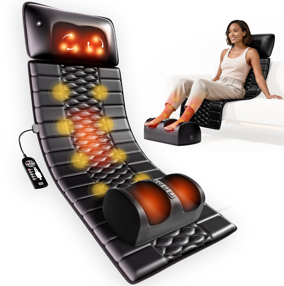 M-Goods Massage Apparaat Volledige Lichaam - Massagemat met Warmtefunctie - Shiatsu Voetmassage - 9 Modi & 10 Vibratiezones