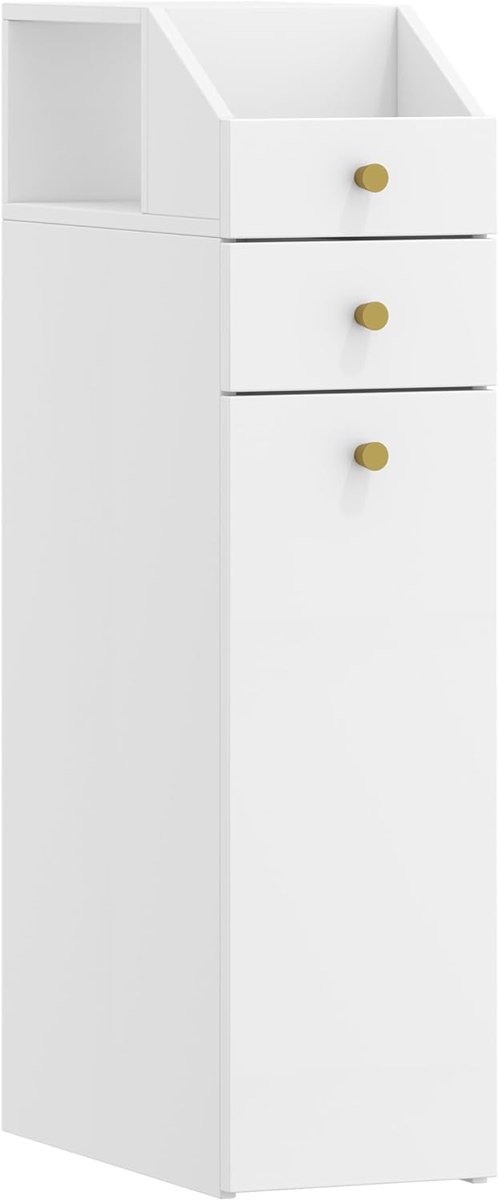 Hzuaneri Badkamerkast klein, badkast smal, met lade op wielen,80cm wit