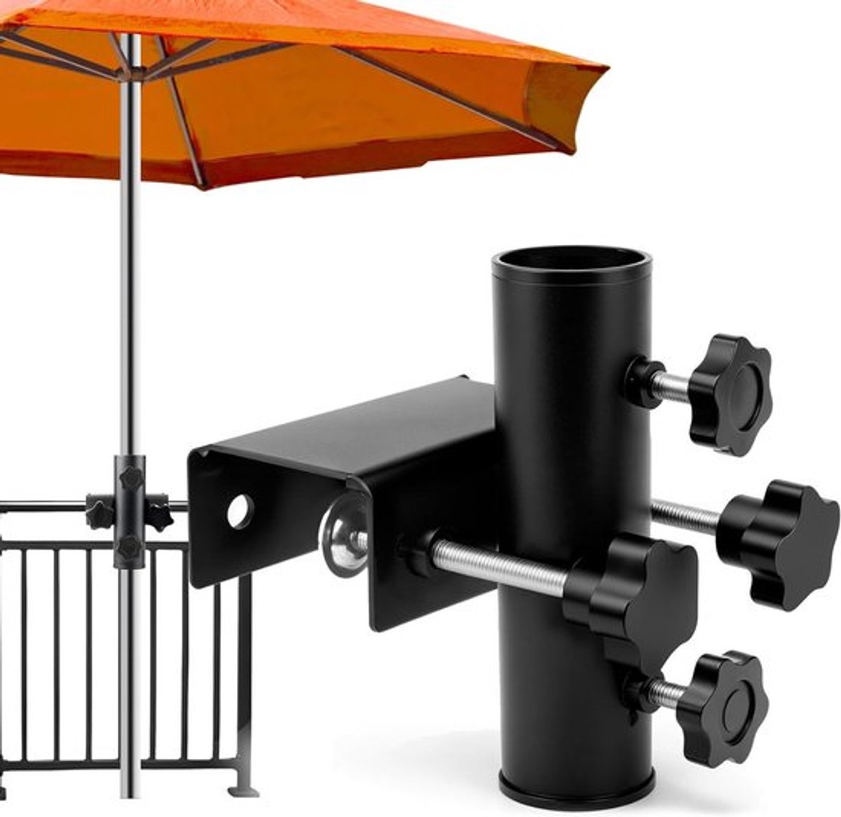 Verstelbare parasolhouder van metaal voor balkon, terras of tafel - Stevige parasolstandaard voor buizen ø23-38mm, ideaal voor buitengebruik en zonbescherming