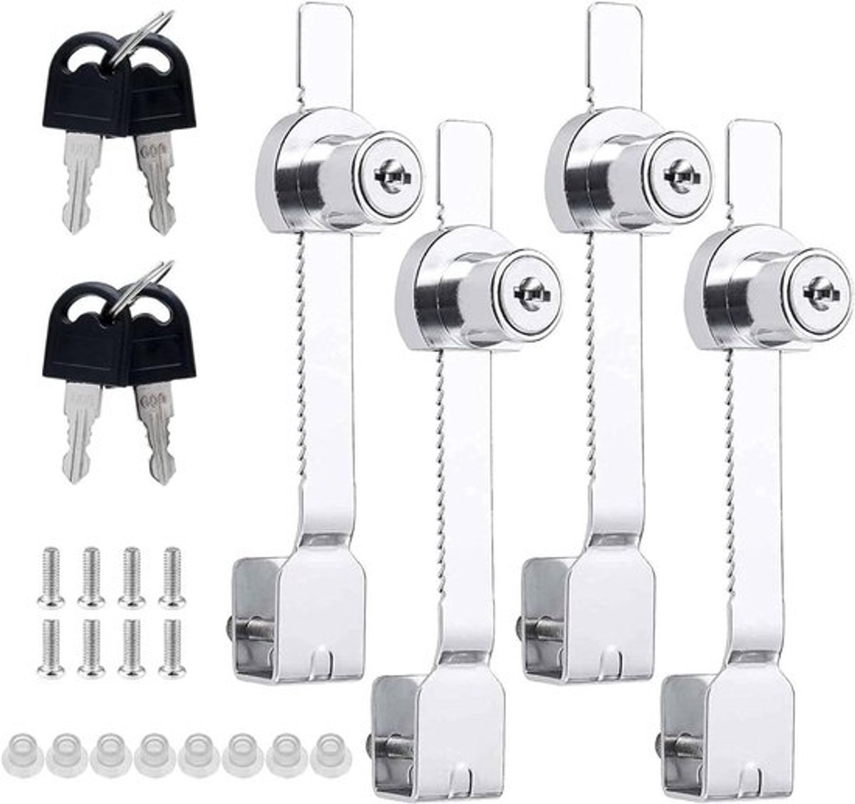 Vergrendelingsmechanisme voor Terrarium met Sleutel, Inclusief Bevestigingsschroef, Ratchet Lock en Glazen Deurslot, Set van 4 voor Veiligheid en Bescherming