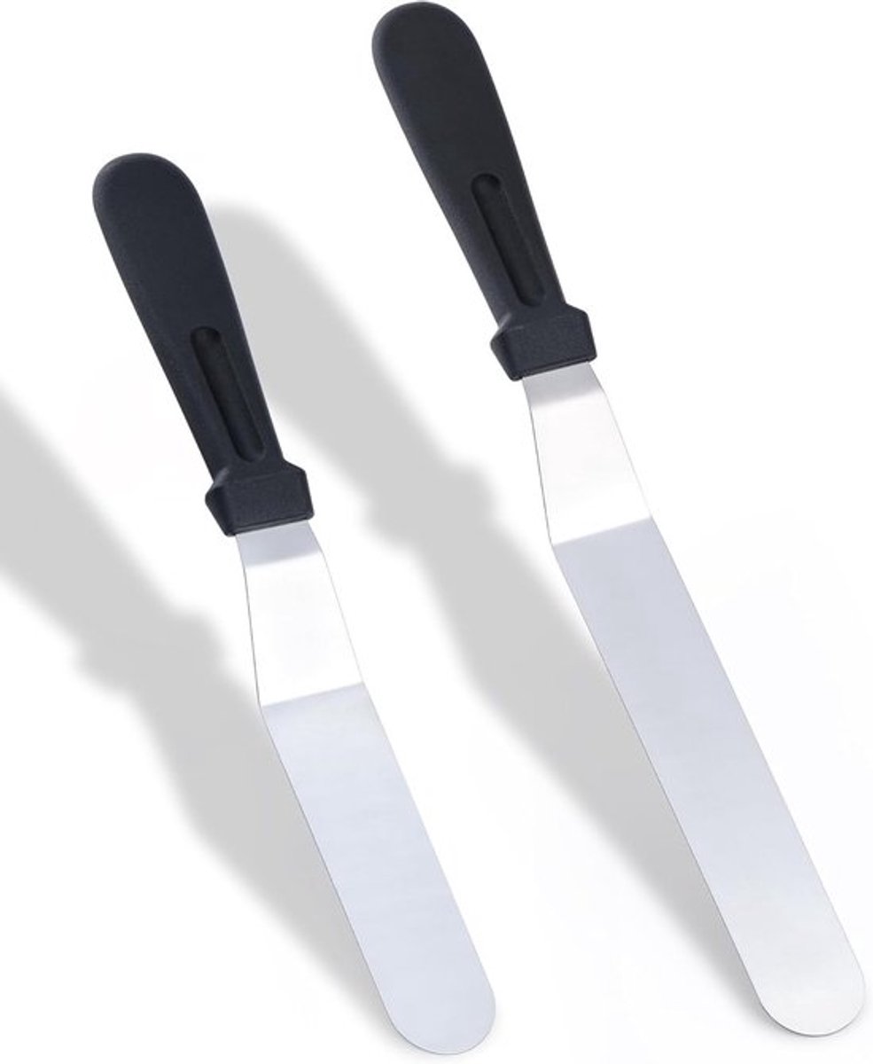 Set van 2 Taartscheppen – Roestvrijstalen Offset Spatula en Paletmes van 15cm en 20cm voor Glazuur, Botercrème en Fondant Decoratie