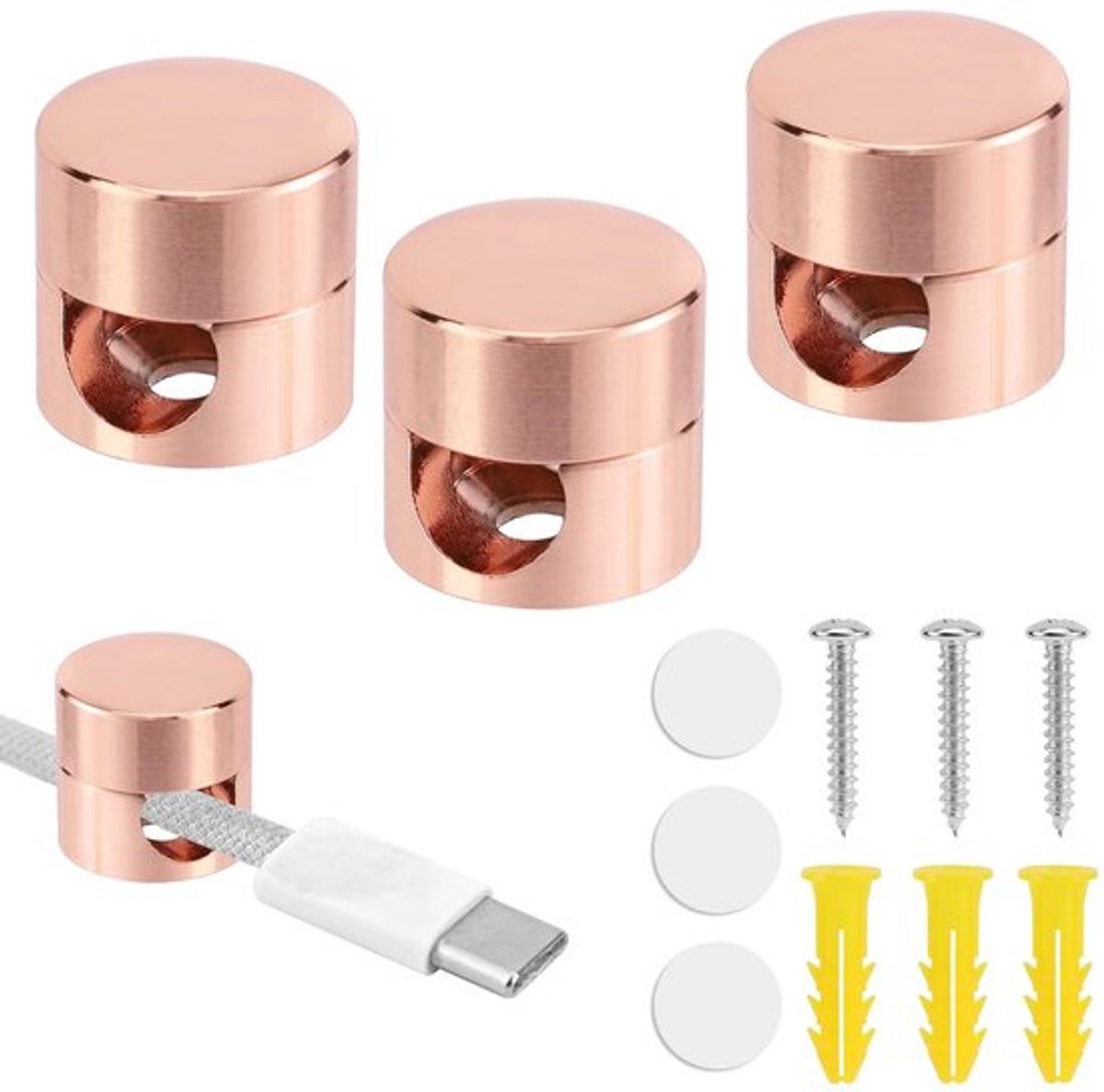 3 Stuks Kabelankers voor Bureau, Oplaadkabelhouders en Kabelbeheer Clips - Aluminium Draadorganizer voor Thuis, Kantoor en Bedzijde (Roze Goud)