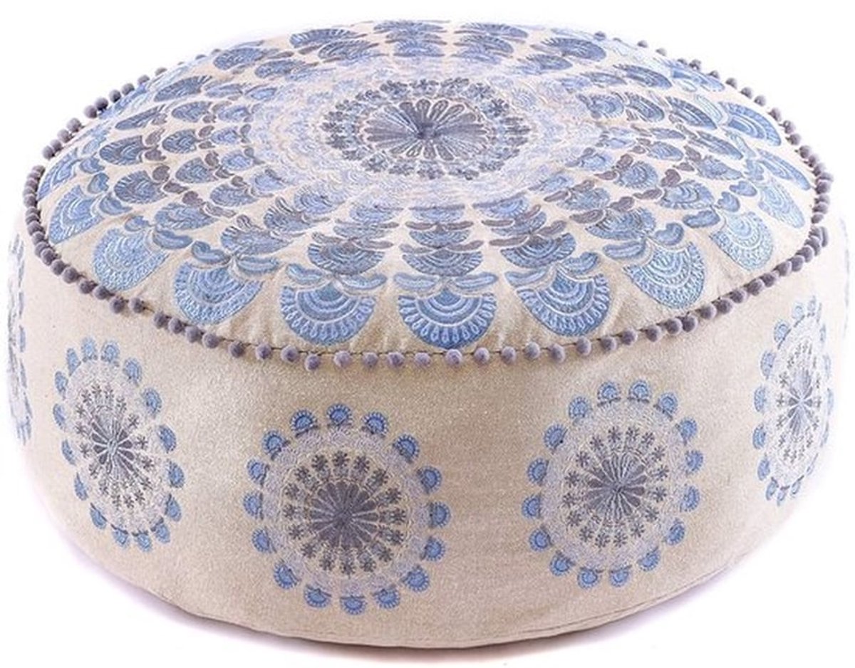 Kussenhoes 60x20 cm - Ronde Poef - Gedrukte Katoenen Kussensloop - Vloerkussen - Meditatie Tapijt - Ambachtelijk Vakmanschap