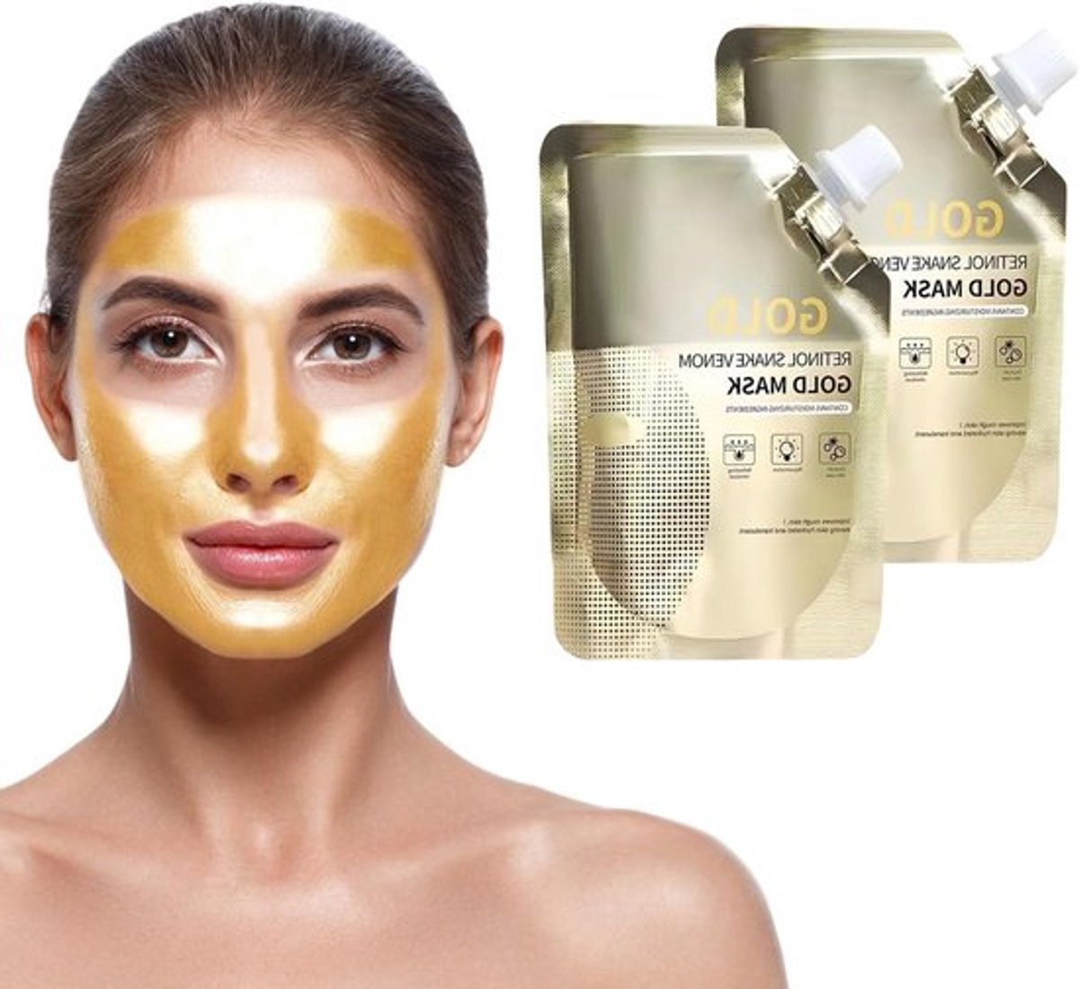2 x Peptide Gold Mask voor Huidversteviging, Anti-Aging en Diepe Reiniging, Vermindert Rimpels en Lijnen met Collageen
