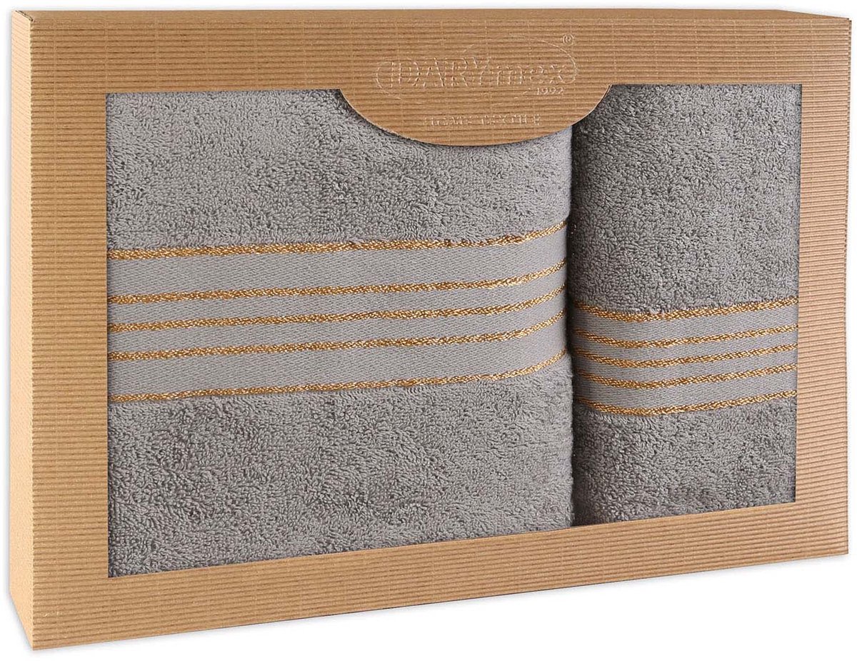 Darymex Premium - Handdoekenset - 2-delig (50x90 & 70x140) - 100% Katoen - Kleur Lichtgrijs in Luxe Cadeaudoos