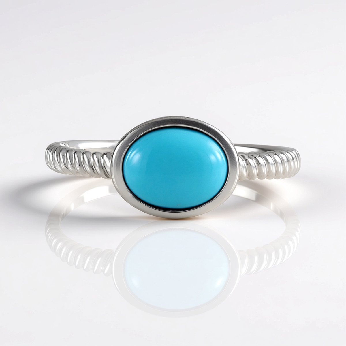 Cavill - Elegante Verstelbare Damesring - 925 Sterling Zilver met Platina Afwerking - 1.393 ct Sleeping Beauty Turkoois Ovaal Blauw