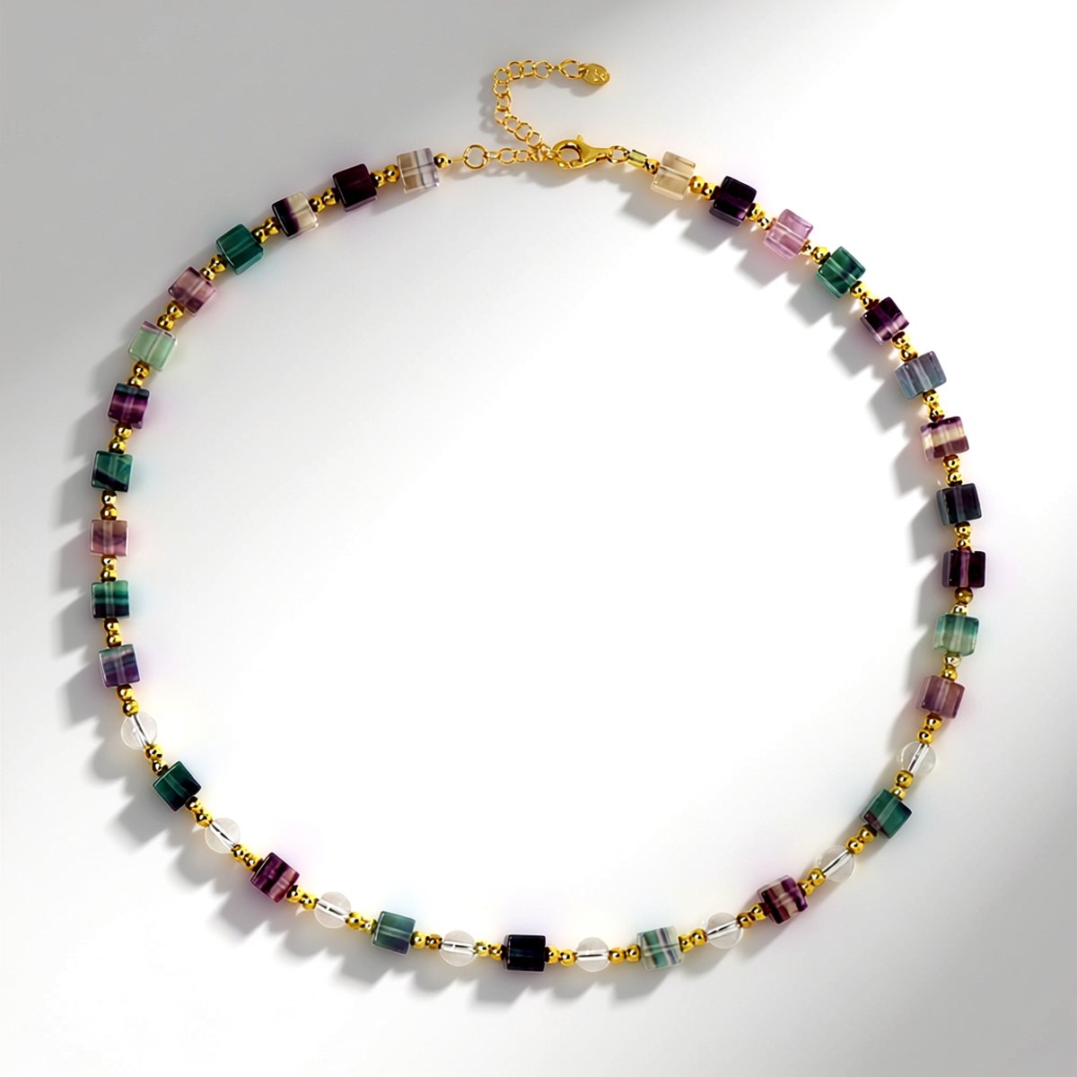 Cavill - Elegante 925 Sterling Zilver Halsketting - Fluoriet 101,26 ct & Witte Kwarts 22,09 ct - Vierkante & Ronde Kralen - Braziliaans