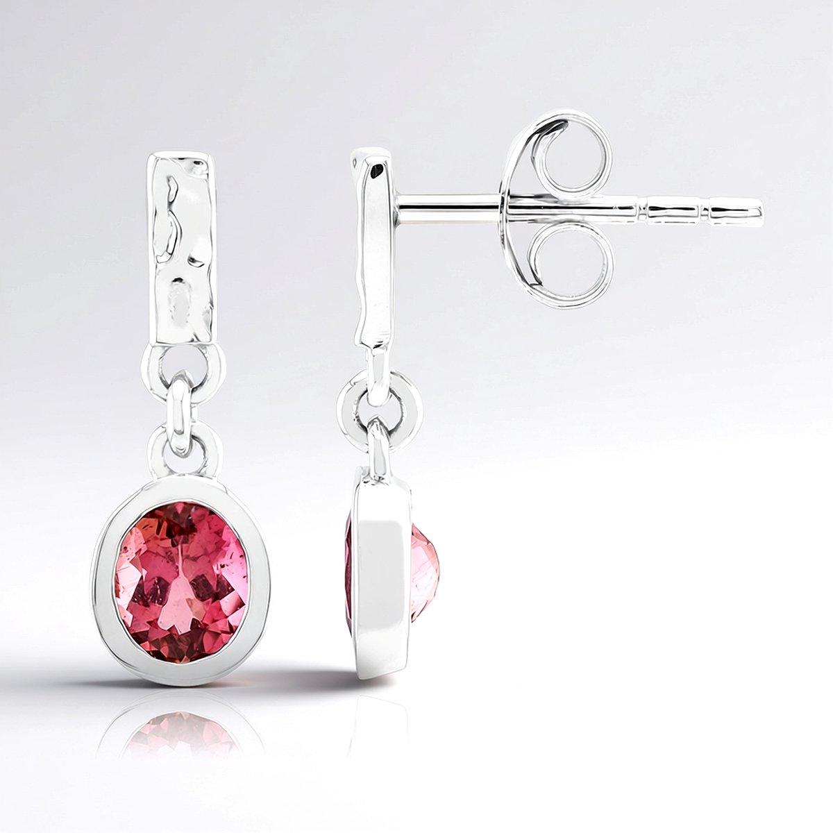 Cavill - Zilveren Oorbellen met 0,544 ct Braziliaanse Roze Toermalijn - 925 Sterling Zilver met Palladium - Elegante Ovale Edelsteen Oorknopjes Dames