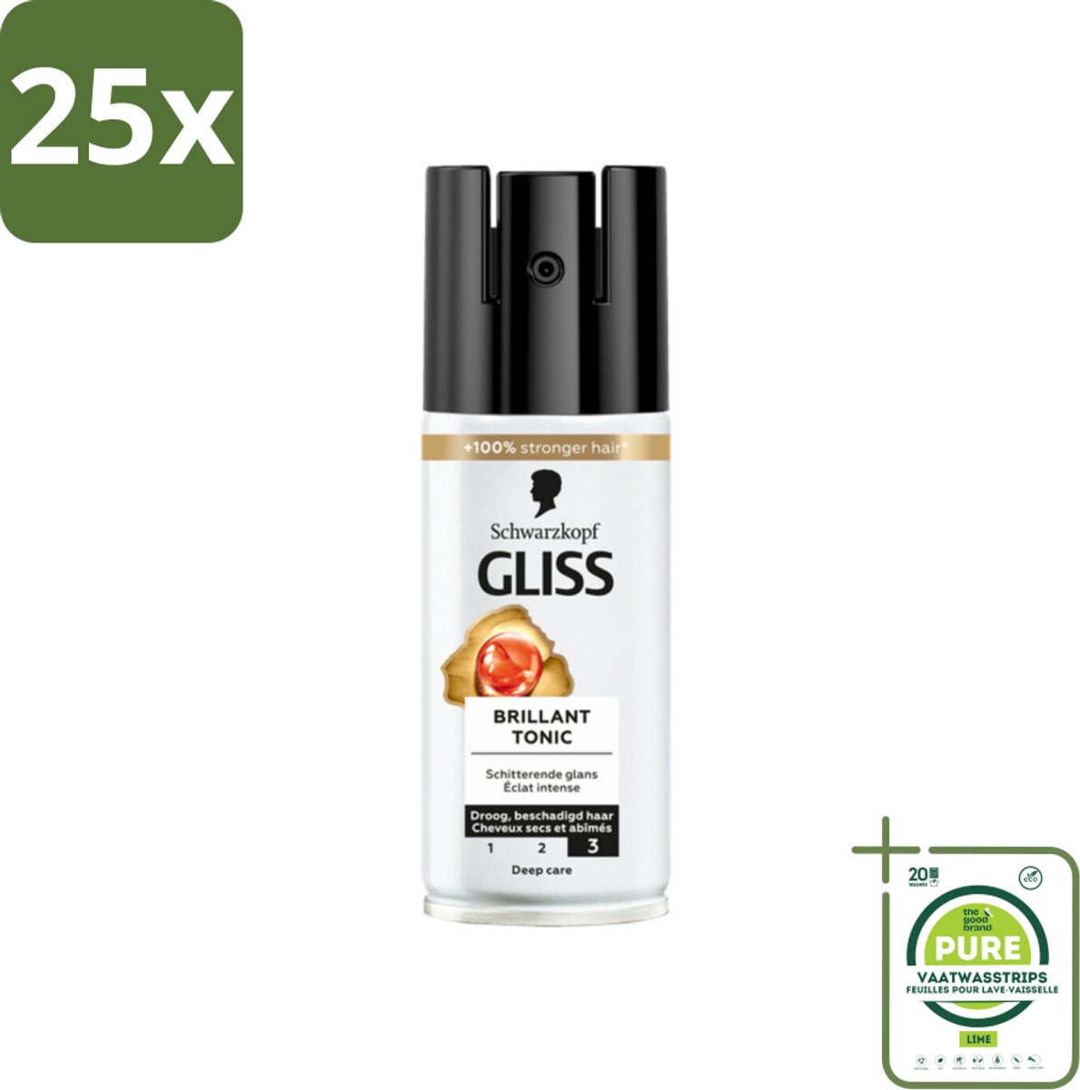 25 x Gliss - Total Repair Brilliant Tonic - Voor Droog en Beschadigd Haar - 100 ml - Grootverpakking - Glans Haar Tonic - Haarverzorging Droog Haar - Haar Tonic Glans - Glans Spray - Haar Verzorging Beschadigd Haar