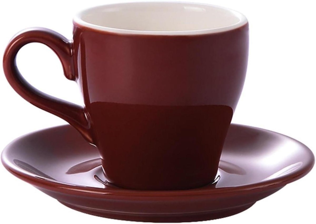 Koffie Kop En Schotel Set - Cappuccino Mok Latte Cup - Genieten Van Koffie - Dik Keramiek - 280ml - Bruin