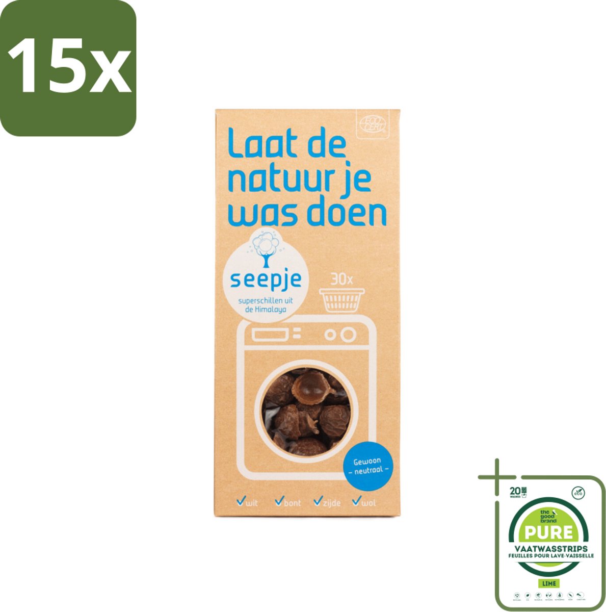 15 x Seepje - Wasmiddel - Milieuvriendelijk & Zeer Zacht - 'Gewoon neutraal' - 150 gr - Grootverpakking - Wasmiddel - Milieuvriendelijk - Biologisch Wasmiddel - Wasmiddel Voor Gevoelige Huid - Natuurlijke Wasmiddel