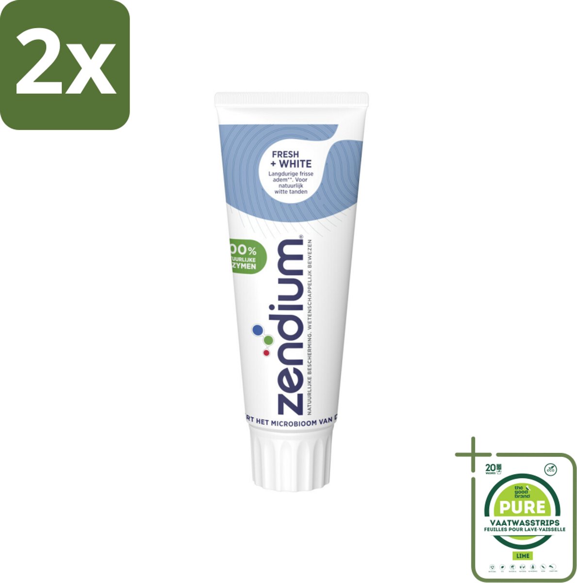 Zendium - Tandpasta - Fresh+ White - 75 ml - Voordeelverpakking - 2 stuks - Tandpasta - Frisse adem