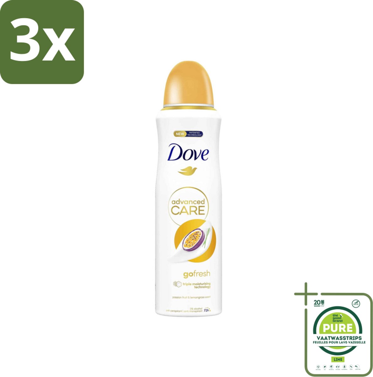 3 x Dove – Deodorant Spray – Go Fresh Passievrucht – 200 ml - Grootverpakking - Anti-transpirant - Deodorant Spray - Passievrucht - Zweetbestendig - Frisheid