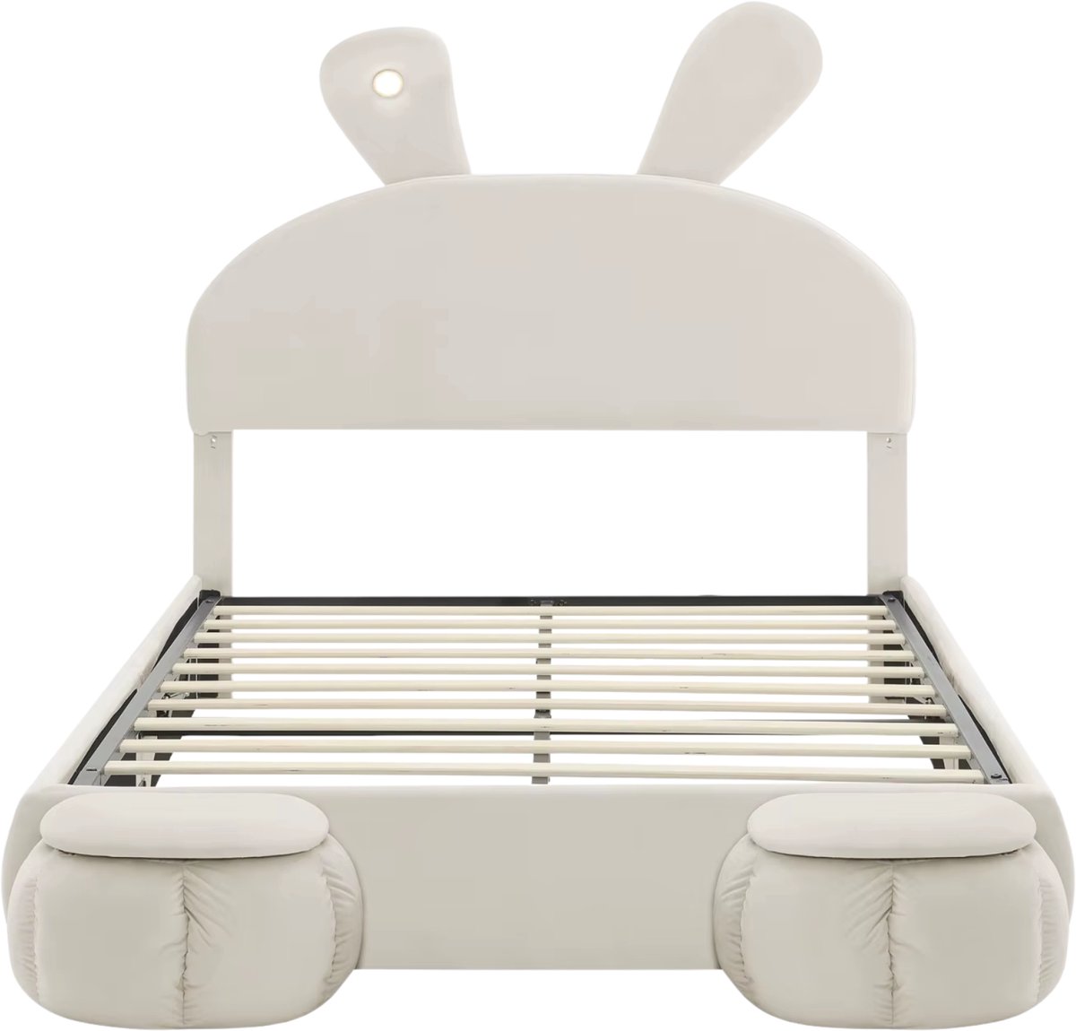 Happiq Gestoffeerd Tweepersoonsbed 140x200 cm Beige - met Hoofdbord