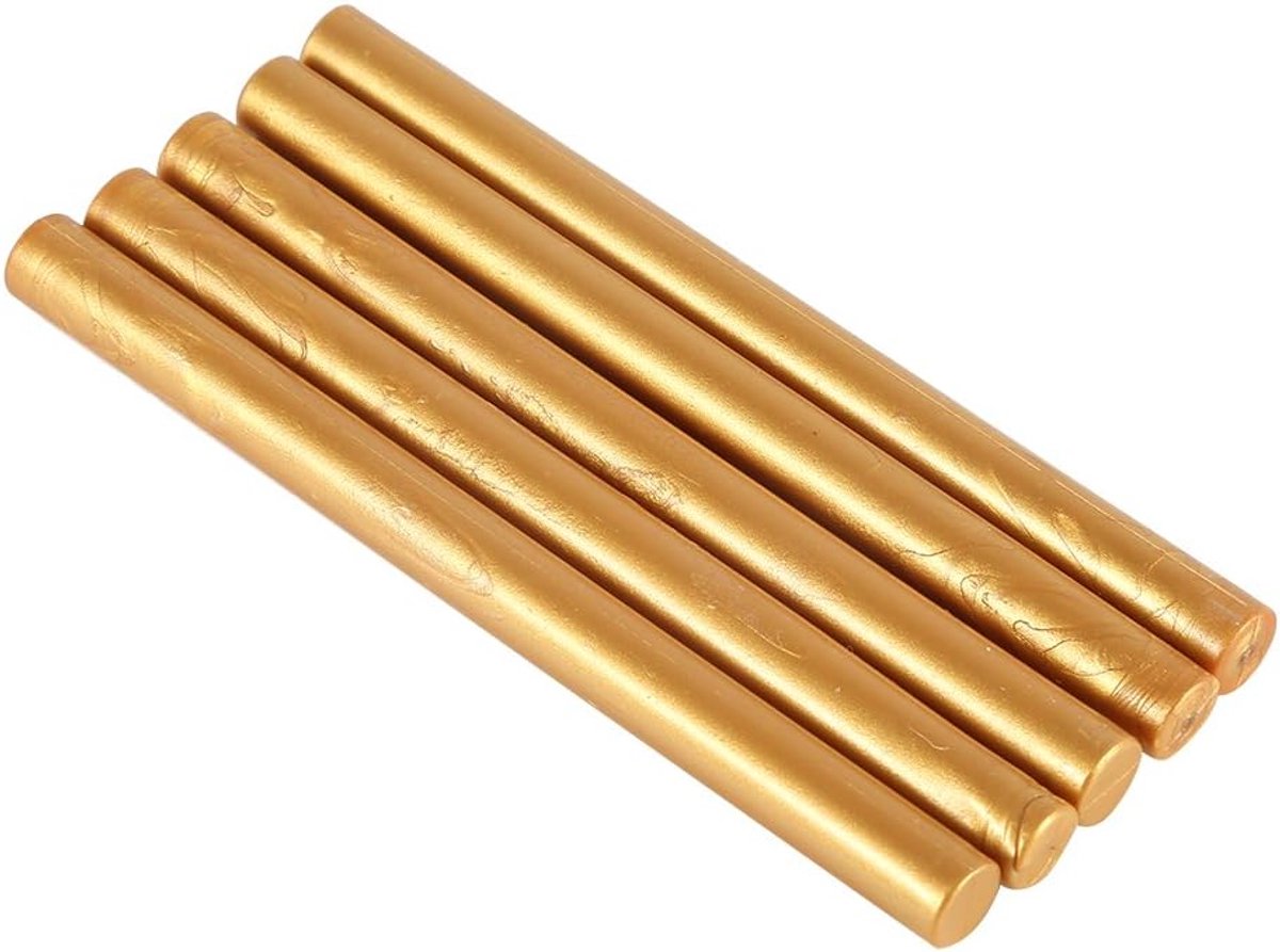 SnelShoppen - Pack van 5 Was Sticks voor Verzegelen, 10 Kleuren, Waterdicht, Vintage Kaarten, Bruiloften, Verjaardagen, Uitnodigingen, Goudkleurig