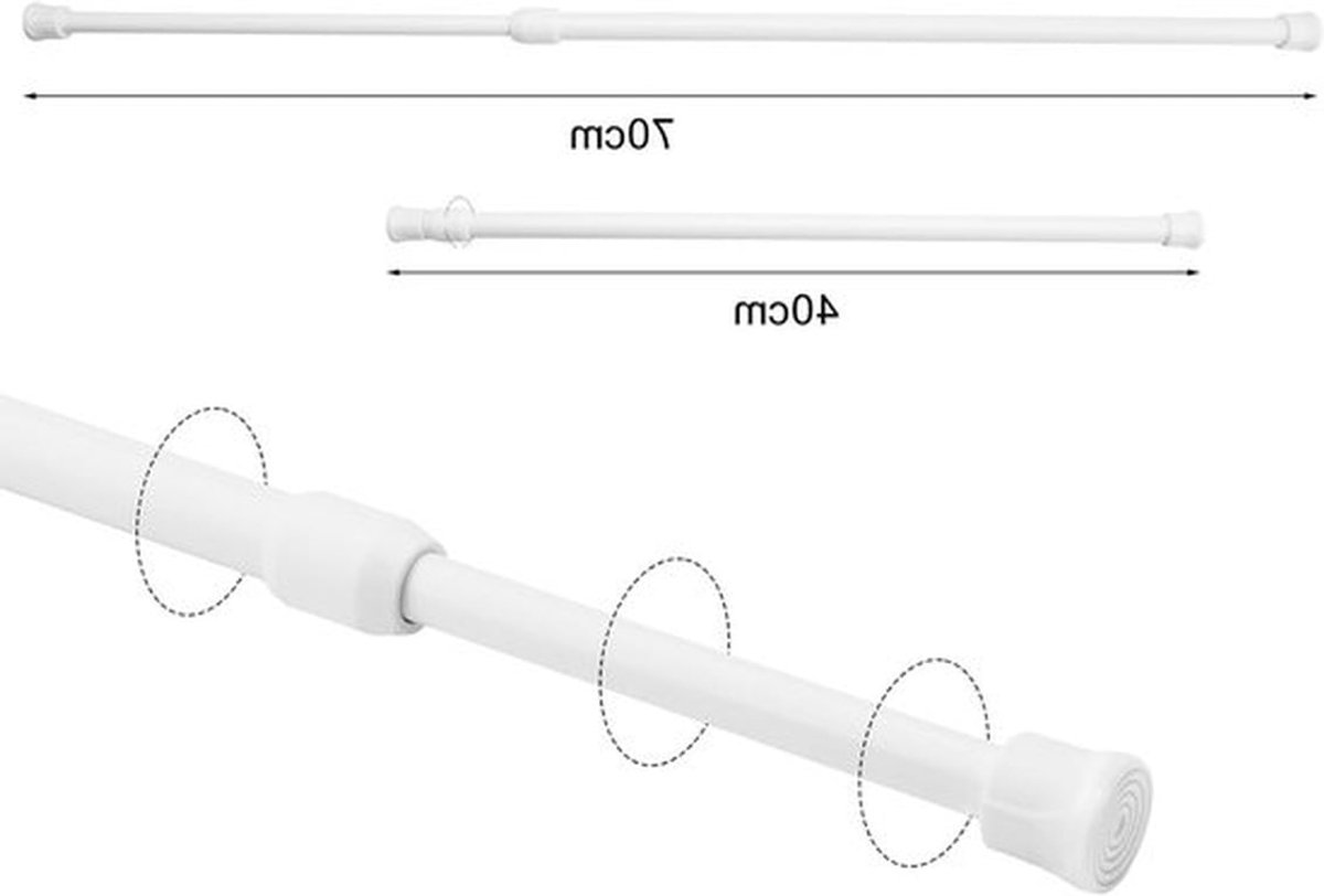 Telescopische stang voor gordijnen en douchegordijnen, verstelbaar van 40-70 cm, zonder boren, eenvoudig te installeren, stevige klemmen