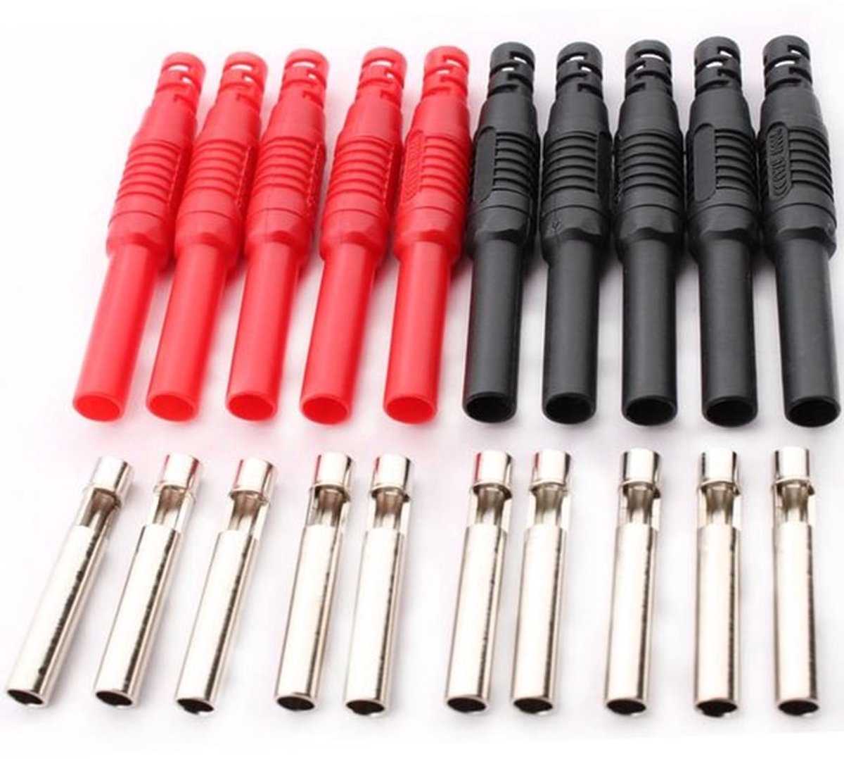 10 Stuks Geïsoleerde Bananenpluggen 4mm Vrouwelijk voor Multimeter Testkabels - Zwart en Rood, Ideaal voor Elektronica en Meetapparatuur