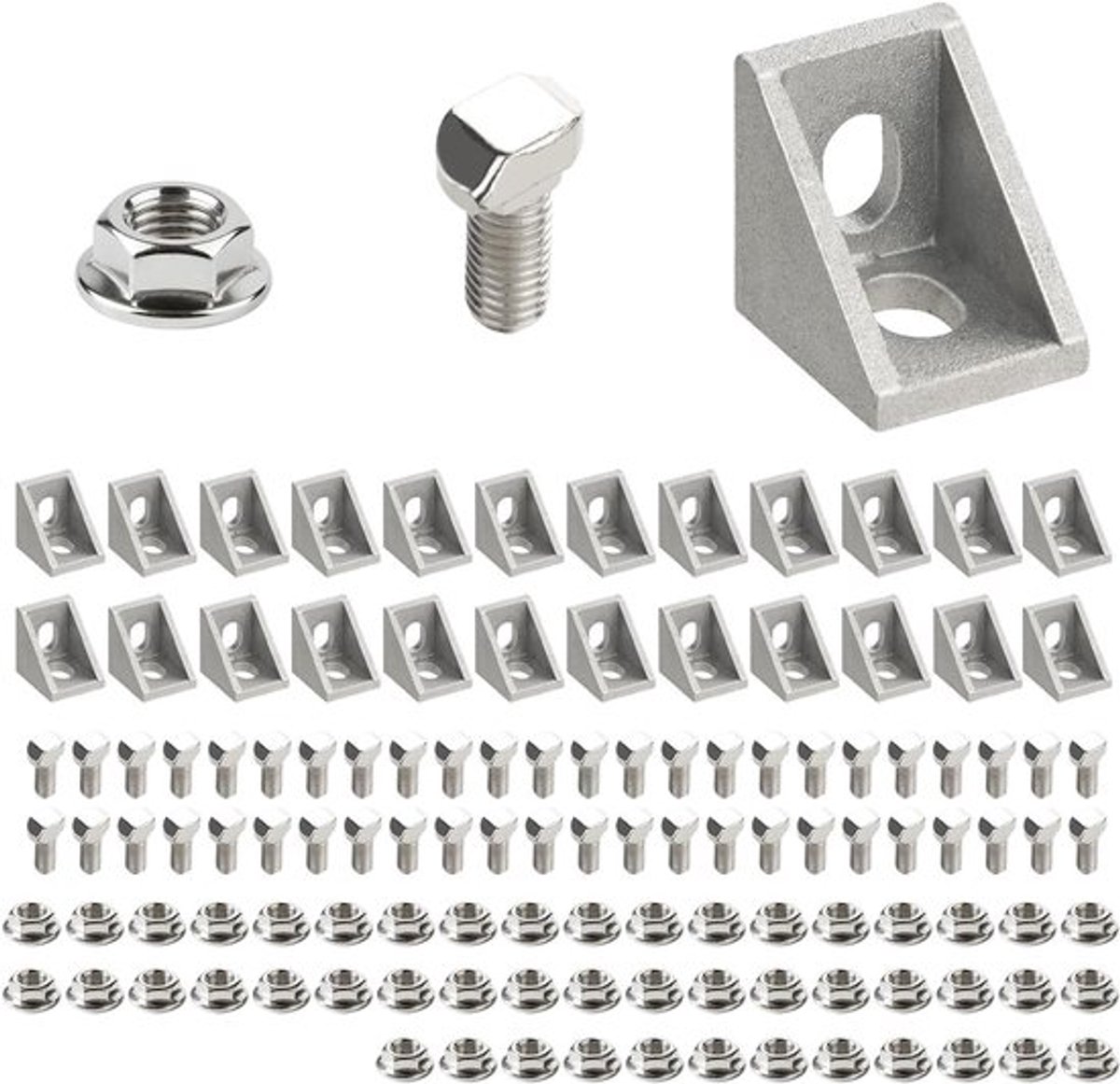 Aluminium Profiel Hoekverbindingen 20x20 - 24 Stuks 90 Graden Montage Hardware met Bouten en T-Nuts voor Stabiele Constructies