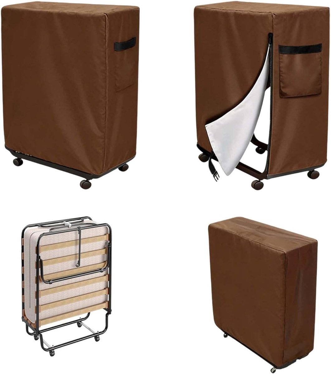 Opbergtas voor Logeerbedden - Bruin - 99 x 38 x 114 cm - Waterdichte Beschermhoes met Ritsen - Voor Klapbedden en Ligstoelen