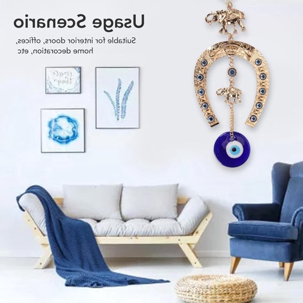 Blauwe Oog Hanger voor Wanddecoratie, Breng Geluk en Bescherming in Huis of Auto met Dit Unieke Ornament
