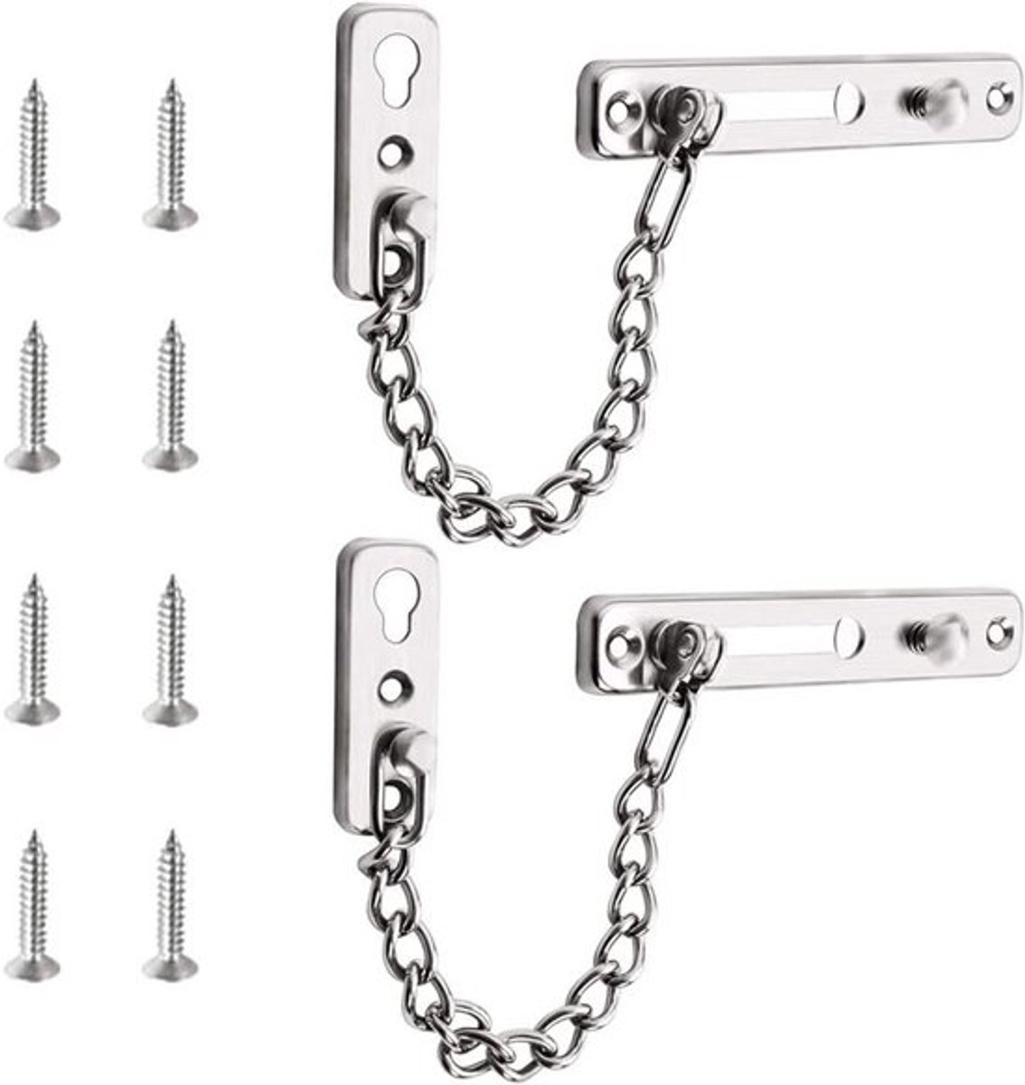 Veilige kettingslot in zilver met 2 beveiligingssleutels, roestvrij staal 304 voor huisdeuren en poorten