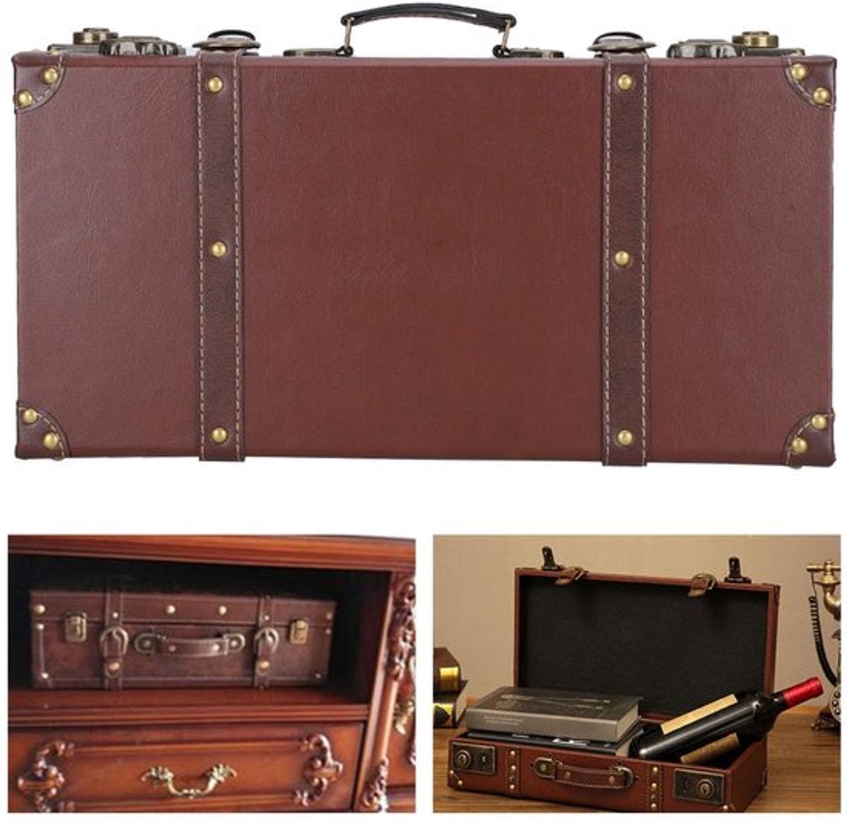 Opbergkoffer Grote Capaciteit - Houten Opbergdoos - Retro Koffer - Vintage Decoratie - Versterkt met Schroeven - Comfortabele Bediening