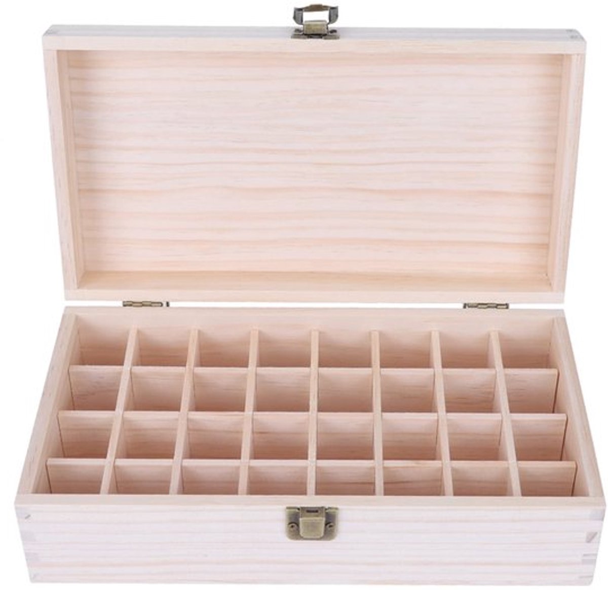 Opbergkoffer Houten - Opbergdoos voor Etherische Olie - Displaybox - Afneembaar Vak - Veilig voor SPA Salon - 32 Roosters