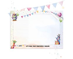 SnelShoppen - TOBJA Bureauonderlegger voor Kinderen met Vrolijk Monsterdesign, DIN A3, 25 Vellen Creatief Papier voor Meisjes en Jongens, Ideaal voor