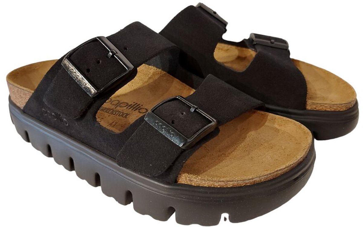 Birkenstock Papillio Slipper Arizona Pap Chunky 1028403 Leer Smal Zwart
