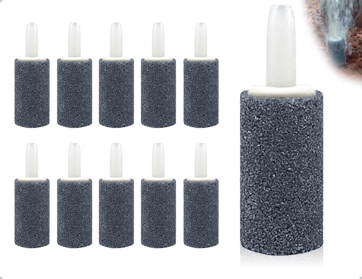 SnelShoppen - 10 Stuks Luchtsteen voor Aquarium, Luchtuitlaat Splitsteen, Bubbeldiffuser, Voor Familie Vijver en Hydroponics (15mm, Cilinder)