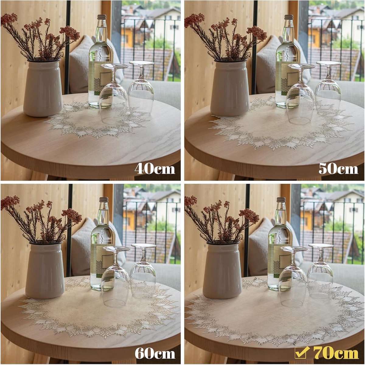 SnelShoppen - Ronde Linnen Tafelkleed 28 x 28 Inch Beige met Kantafwerking, Decoratieve Tafelkleed voor Eetkamer en Keuken