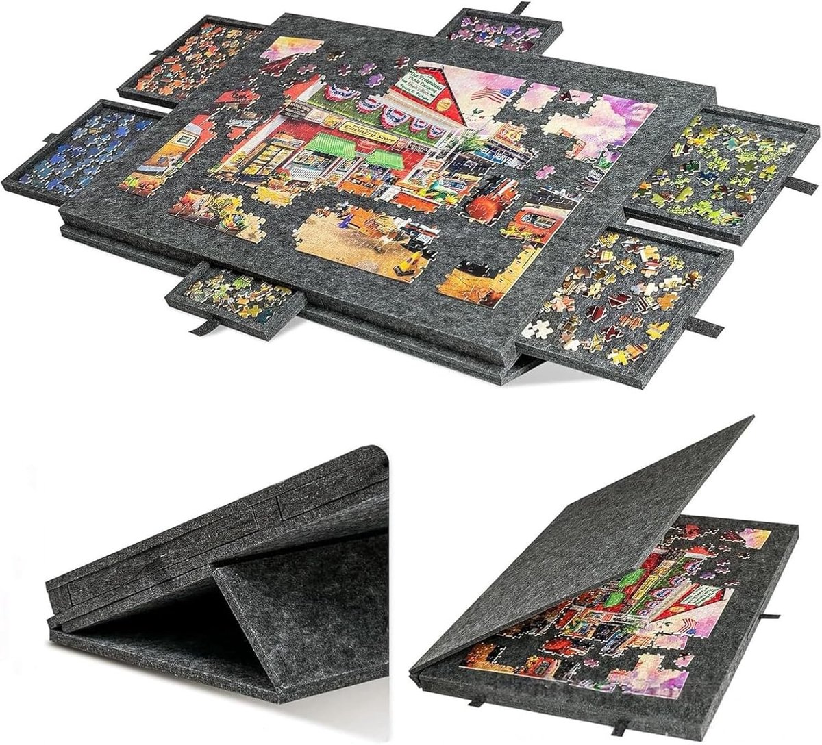 Jigsaw Puzzelbord - Donkergrijs - 30 x 21 inch - Verstelbare Opvouwbare Beugel met 6 Laden - Voor Puzzelliefhebbers