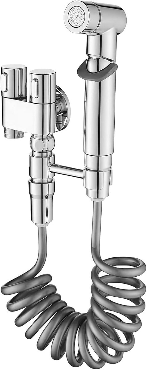 SnelShoppen - Bidet Handdouche voor Toilet: RVS Handdouche Set met 1-in-2-uit Dubbele Controlekraan, Badkamer Bidet Accessoire voor Dierenwassen, Badk